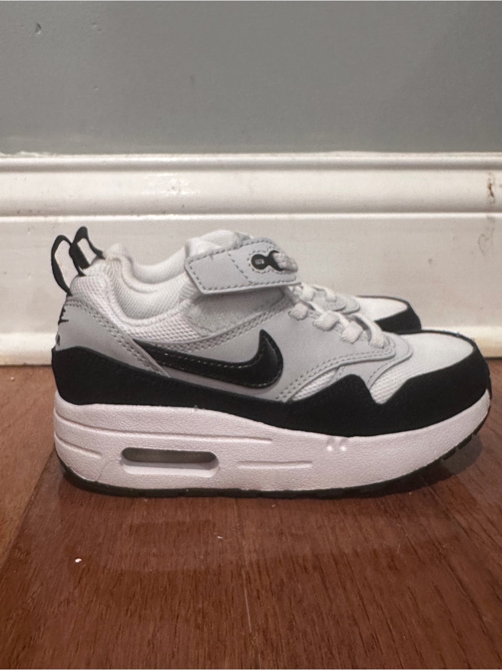 Nike Kids Black and White Air-Style Sneakers with Strap